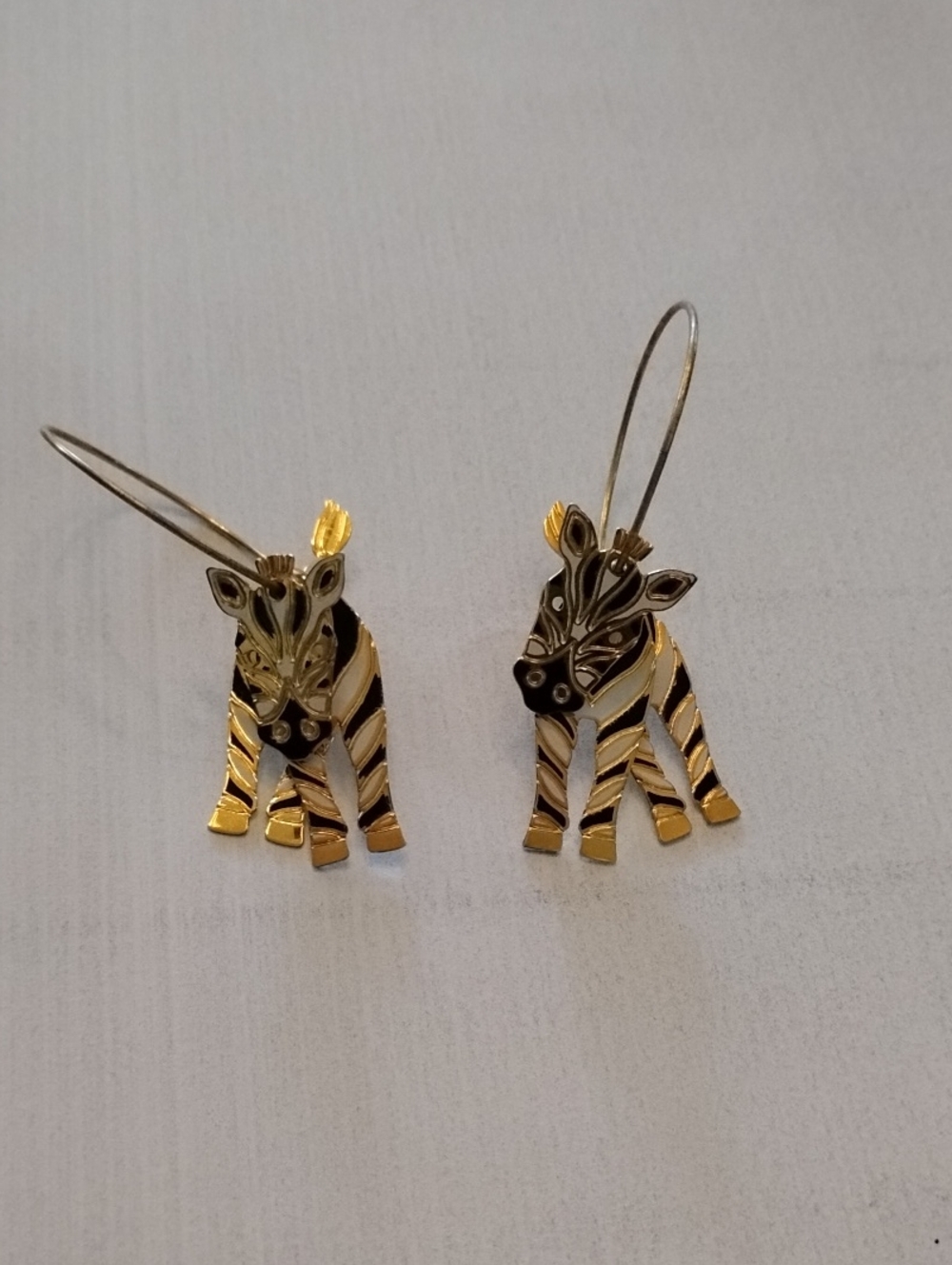 Edgar Berebi Gold & Black Zebra Dangle Earrings NWOT